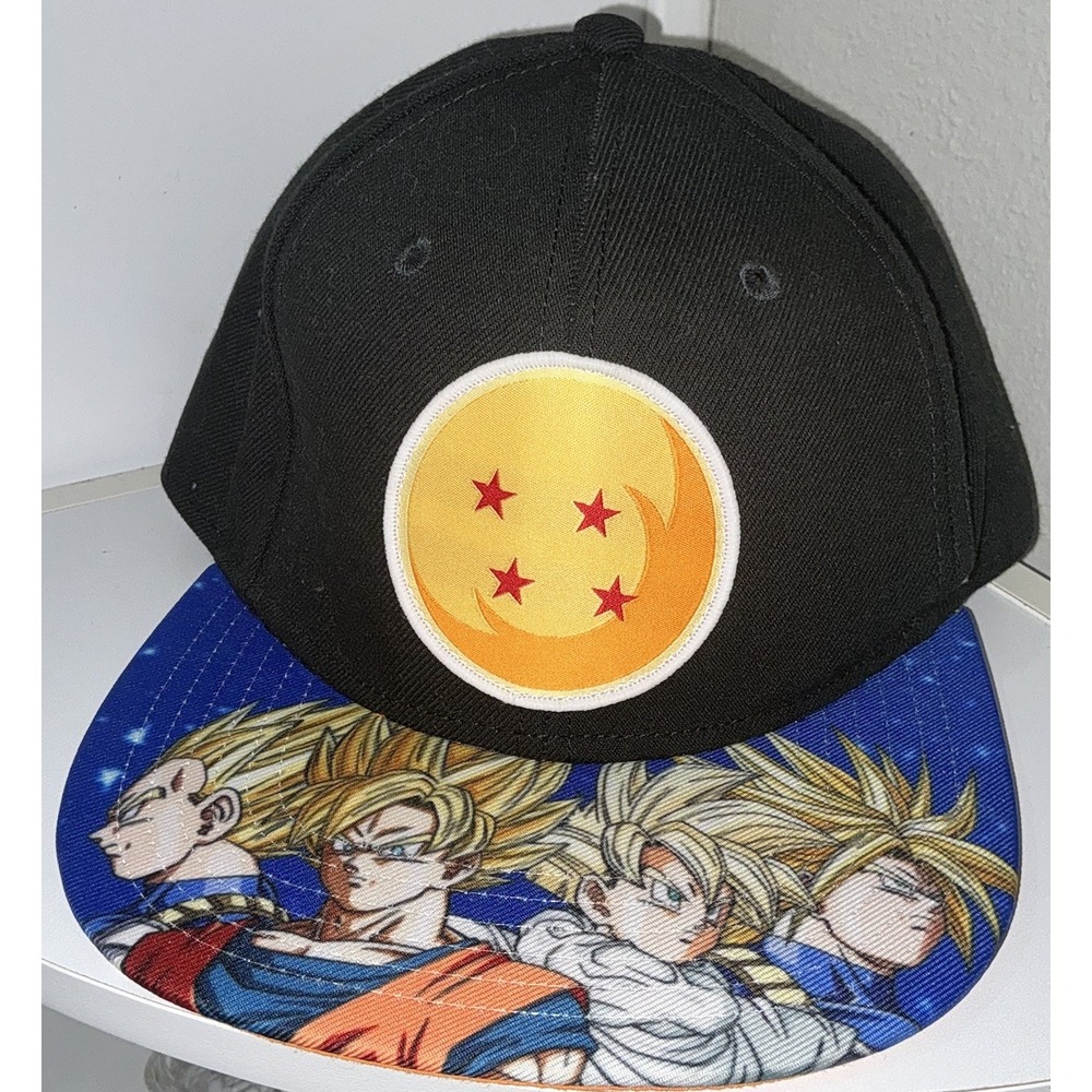 DRAGON BALL Z CRYSTAL BALL SNAPBACK HAT black blue goku blonde hair anime ADULT